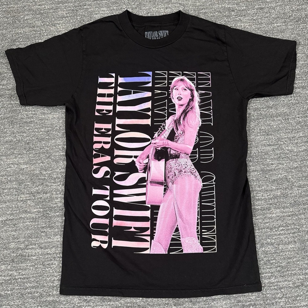 Taylor Swift Eras Tour Eras Oversized T-Shirt Small Black Pink Guitar 2023 2024